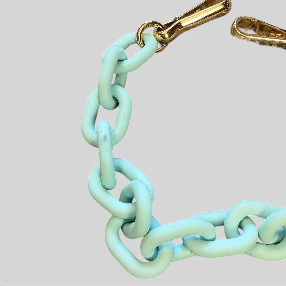 Teal Chunky Chain Strap Purse Handle Gold Hardware Statement